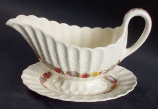 Spode Rose Briar Gravy Boat with Attached Underplate, Fine China Dinnerware   Ch