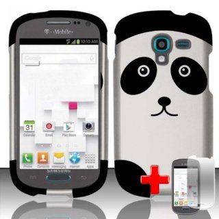 Samsung Galaxy Exhibit T599 (T Mobile) 2 Piece Snap On Rubberized Image Case Cover, Black/White Cute Cartoon Panda Bear + LCD Clear Screen Saver Protector Cell Phones & Accessories