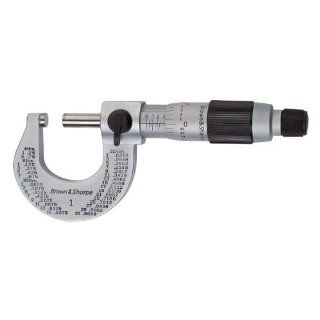 Brown & Sharpe 599 1 32 Chrome Framed Outside Micrometer, Convertible Thimble, 0 1" Range, 0.0001" Graduation, +/ 0.004mm Accuracy, Straight/Line Graduations Brown And Sharpe Micrometer