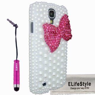 Elifestyle New 3D Bling Bowknot Bow Decorate full Pearls Rhinestone Case Cover Hard White for Samsung Galaxy S4 S IV i9500 (Colour Black, Red,Hot Pink ,Pink, Purple, Turquoise) (Hot Pink) Cell Phones & Accessories