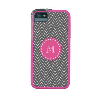 Hot Pink, Charcoal Gray Chevron  Your Monogram iPhone 5 Covers