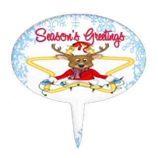 Season's Greetings Reindeer Oval Cake Topper