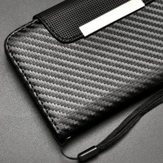 Flip Magnetic Carbon Fiber Print Pouch Case Cover for Samsung GALAXY Note 2 II Verizon I605 + Lovelykaren Premium Clear Film Screen Protector Cell Phones & Accessories