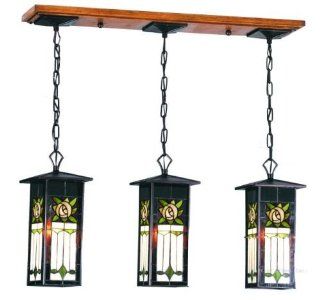 Pasadena Rose Tiffany Stained Glass Kitchen Island Pendant Lighting Fixture 35 Inches L   Vanity Lighting Fixtures  