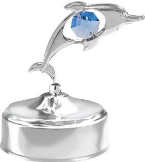 Chrome Plated Dolphin Music Box.With Blue Austrian Crystals   Luxury Frames