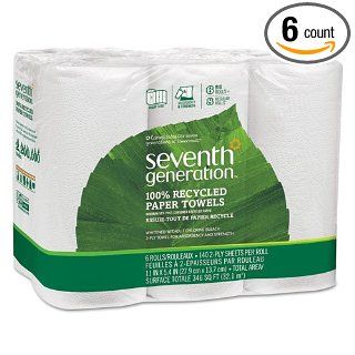 Seventh Generation 100% Recycled Paper Towel Rolls, 140 Sheets/Roll, White, 6/Pk Science Lab Cleaning Supplies