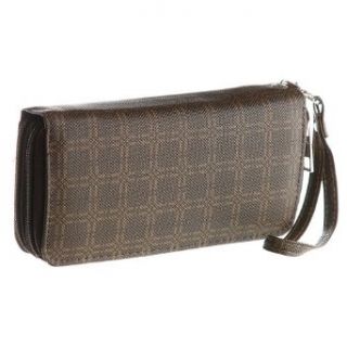 Patzino " Checkerboard" Women's Zippered Wallet Purse Wristlet Clutch w/ Multiple Card Slots, Cash Compartments and Zippered Coin Pocket (EEWA62Y) (Dark Brown) Clothing