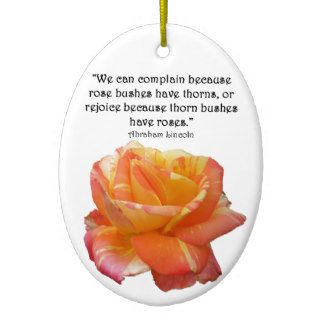 Red Yellow Variegated Rose and Thorn Quote Christmas Ornaments