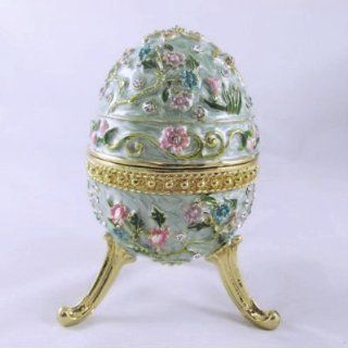Large Flowered Blue Faberge Egg Box Set with Swarovski Crystals, Includes Removable Foam Ring Insert, Gift Boxed  Statues