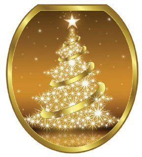 Toilet Tattoos TT X609 R Gold Christmas Tree Decorative Applique For Toilet Lid, Round   Toilet Lid Decals  