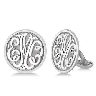 Hand Made Personalized Calligraphy Font Round Three Initial Monogram Cuff Links in Sterling Silver Allurez Jewelry