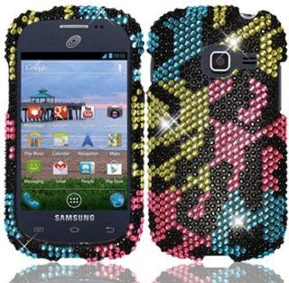 Hard Cover Plastic Colorful Leopard Full Diamond Snap On Case For Samsung Galaxy Centura S738C (StopAndAccessorize) Cell Phones & Accessories