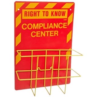 NMC RTK3 2 Piece Right To Know Center Kit with Backboard and Rack, "RIGHT TO KNOW COMPLIANCE CENTER", Red on Yellow Industrial Warning Signs
