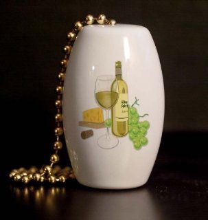 Wine Cheese and Grapes Porcelain Fan / Light Pull   Ceiling Fan Pull Chain Ornaments  
