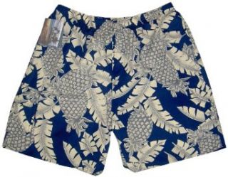 Men's Swim Trunks   Kaylua Bay Tropical Pineapple Leaf Elastic Waist Brief Style Mesh Liner Micro Polyester Pocket Shorts in Slate Blue   4X Clothing