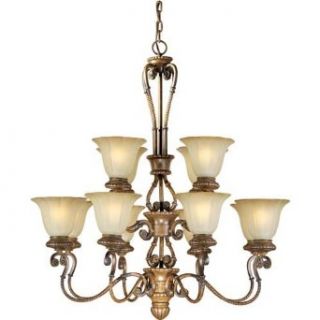 Forte Lighting 2493 12 41 Traditional 12 Light 2 Tier Chandelier with Shaded Umber Glass, Rustic Sienna Finish    
