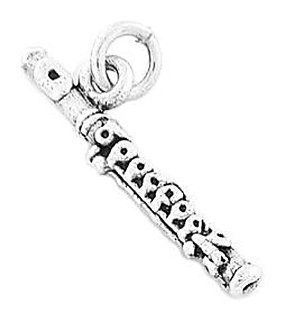 Sterling Silver Three Dimensional Medium Size Woodwind Instrument Flute Charm Jewelry