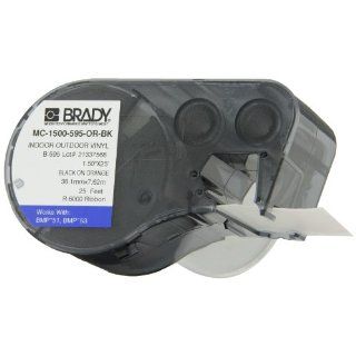 Brady MC 1500 595 OR BK Vinyl B 595 Black on Orange Label Maker Cartridge, 25' Width x 1 1/2" Height, For BMP51/BMP53 Printers