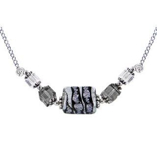 Handcrafted Genuine Black Dusk Zebra Dichroic Glass Necklace MADE WITH SWAROVSKI ELEMENTS Jewelry