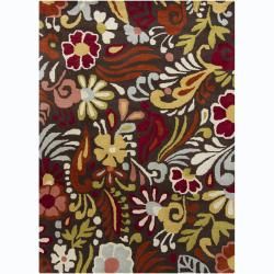 Hand Tufted Mani Brown Floral Transitional Wool Rug (5' x 7') 5x8   6x9 Rugs