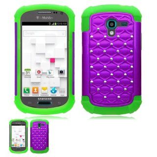 Samsung Galaxy Exhibit T599 Purple And Green Studded Diamond Rhinestone Bling Hybrid Protector Cover Case Cell Phones & Accessories