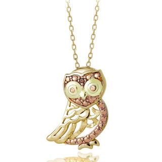 DB Designs Tri color Gold over Sterling Silver Red Diamond Accent Owl Necklace DB Designs Diamond Necklaces