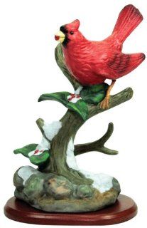 Cardinal Bird Figurine Porcelain with Berries on Wood Base   Wildlife Collectible   Ceramic Birds