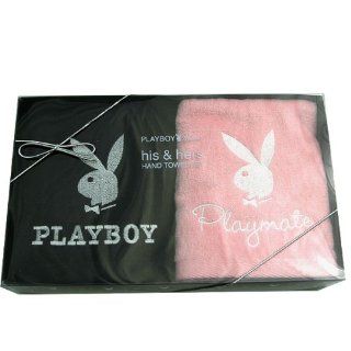 Black Pink SET of 2 PLAYBOY bunny HAND TOWELS bath NEW  