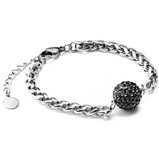Stainless Steel Black Crystal Encrusted Sphere Bracelet   6.5 8 Inches West Coast Jewelry Jewelry
