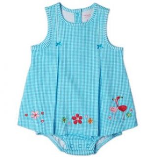 Carter's Girls Blue Gingham Check Sunsuit Embroidered Flamingo (12 Months) Infant And Toddler Bodysuits Clothing