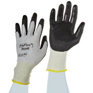 Ansell HyFlex 11 624 Dyneema/Lycra Glove, Cut Resistant, Black Polyurethane Coating, Knit Wrist Cuff Cut Resistant Safety Gloves