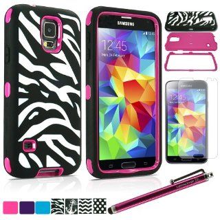 LK Deluxe Fashion Zebra Print Designer Silicone Impact Hybrid Armor Defender Shockproof Case Combo for Samsung Galaxy S5 i9600 + Screen Protector & Stylus Pen (Zebra Hot Pink) Cell Phones & Accessories