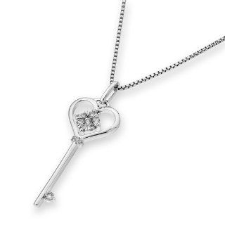 18K White Gold Key To My Heart Diamond Accent Pendant Necklace W/ 925 Sterling Silver Chain (16") (3/20 cttw, G H Color, VS2 SI1 Clarity), Women Jewelry Valentines Gift Jewelry