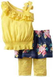 Little Lass Baby girls Infant 3 Piece Smocked Skirt Set, Yellow, 3/6 Months Clothing