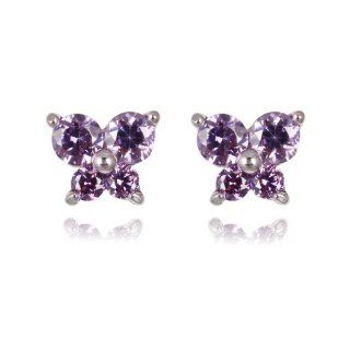 Fashion Plaza Sterling Silver Amethyst Butterfly stud earring February Birthstone 5mm*5mm S E12 Jewelry