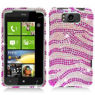 Hard Plastic Snap on Cover Fits HTC X310 X310e Titan Hot Pink Zebra Full Diamond AT&T Cell Phones & Accessories