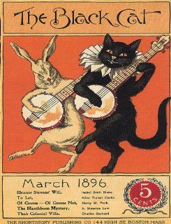 THE BLACK CAT MARCH 1896 RABBIT AND CAT PLAYING BANJO SHORTSTORY PUBLISHING BOSTON USA 32" X 48" IMAGE SIZE VINTAGE POSTER REPRO   Prints