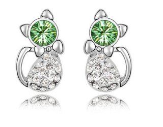 Charm Jewelry Swarovski Crystal Element 18k Gold Plated Peridot Green Obediently Cat Exquisite Fashion Stud Earrings Z#634 Zg4fd811 Jewelry