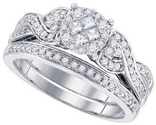 Real Diamond Wedding Engagement Ring 0.67CTW DIA SOLIEL BRIDAL SET 14K White gold Jewelry