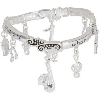 Heirloom Finds Music Theme Stretch Charm Bracelet with Musical Instruments "Music is What Feelings Sound Like" Bangle Bracelets Jewelry