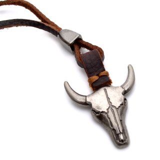 K Mega Jewelry Brown Leather Ox Head Mens Pendant Necklace P642 [Jewelry] Jewelry