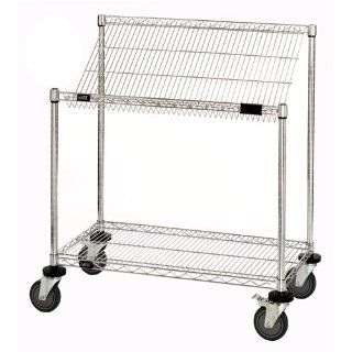 Quantum Storage Systems M2436SL34C 2 Tier Wire Shelving Work Station Cart with Slanted Top Shelf, Chrome Finish, 40" Height x 36" Width x 24" Depth