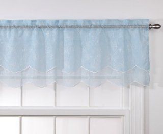Stylemaster Renaissance Home Fashion Reese Embroidered Sheer Layered Scalloped Valance, 55 Inch by 17 Inch, Sky   Window Treatment Valances