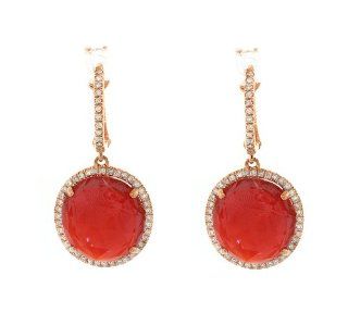 Ladies 14K Rose Gold 3.65Ct Red Agate 10.74Ct White Topaz .40Ct Diamond Earrings Jewelry