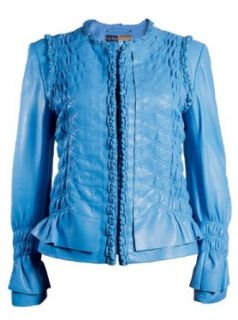 FactoryExtreme Intricate Ruche' Web Blue Women's Leather Jacket
