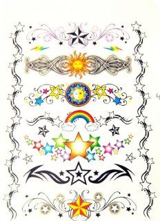 BT0090 Colorful Rainbow Star Sun, Removable Tattoos Easy Fun, Non Toxic, Tattoos Toys & Games