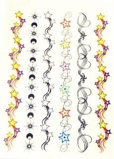 BT0094 Colorful Moon Star Stripe, Removable Tattoos Easy Fun, Non Toxic, Tattoos Beauty