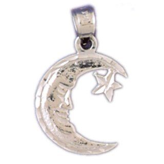 14K White Gold Moon Face Pendant Jewelry