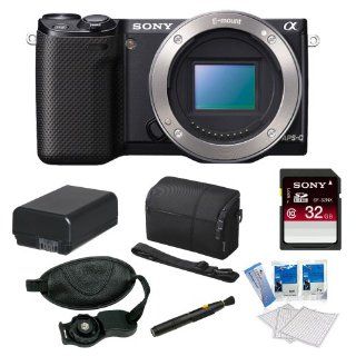 Sony NEX 5R/B 16.1 MP Compact Interchangeable Lens Digital Camera Body with 3 Inch LCD in Black + Sony 32GB SDHC + Sony Camera Case + Replacement Battery Pack + Accessory Kit  Camera & Photo
