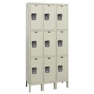 Maintenance Free Quiet Locker Triple Tier 3 Wide (Assembled) (Quick Ship) Color Parchment, Size 36"W x 12"D x 78"H  Office Storage Lockers 
